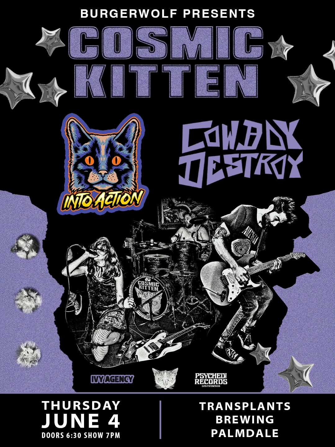 FREE SHOW: COSMIC KITTEN / INTO ACTION / COWBOY DESTROY